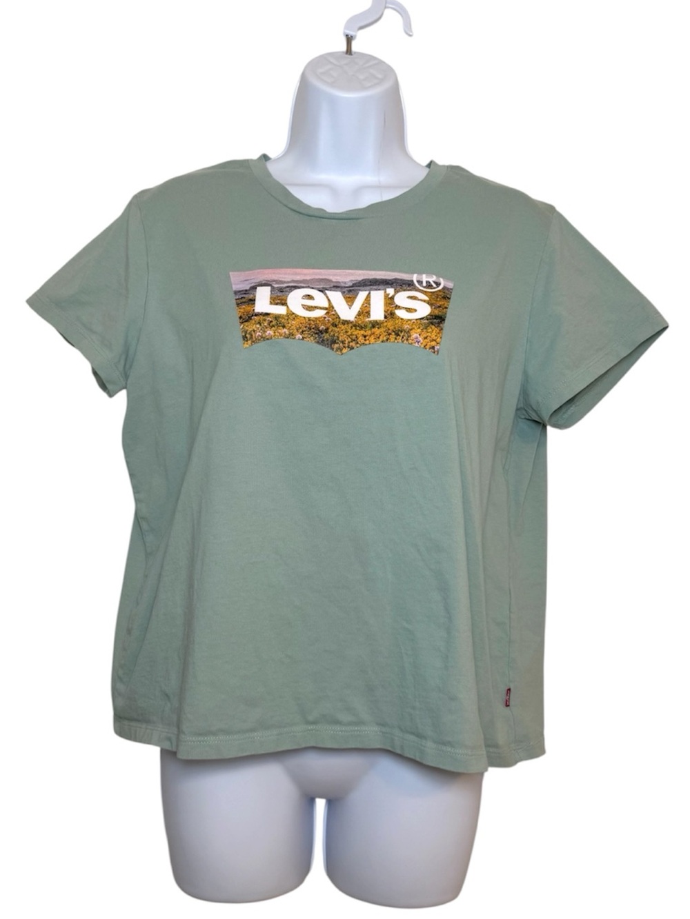 Levi’s Sage Green Graphic Logo Perfect T Shirt Floral Logo Tee Size XL